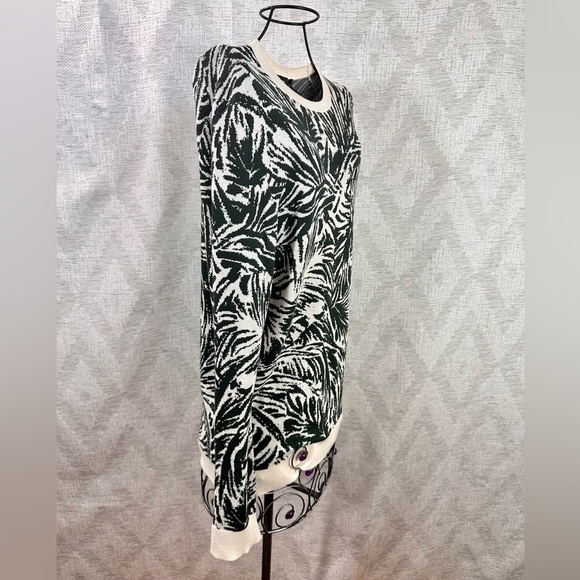 Theory green & cream printed silk & cashmere blend sweater size S - Picture 4 of 8